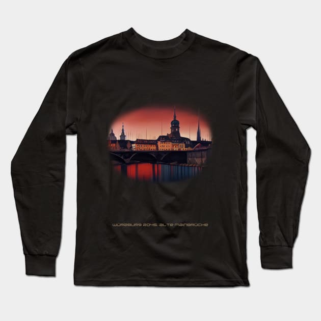 Futuristic Würzburg Alte Mainbridge 2045 Artwork Long Sleeve T-Shirt by maxdax